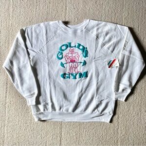 Vintage 80s 90s Golds Gym Sweatshirt Workout Body Building White XXL NWT